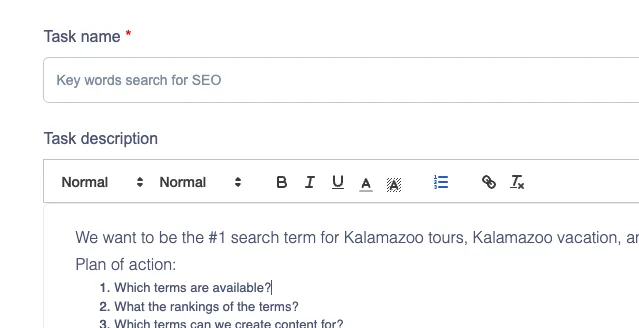 Description attached to task