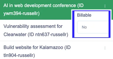 Project list with billable status