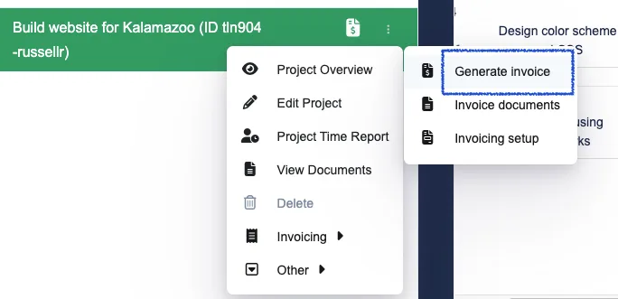 Screenshot of integrated invoice system
