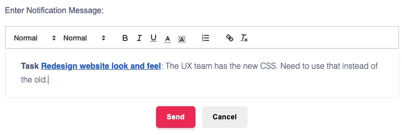 Screenshot of team notification